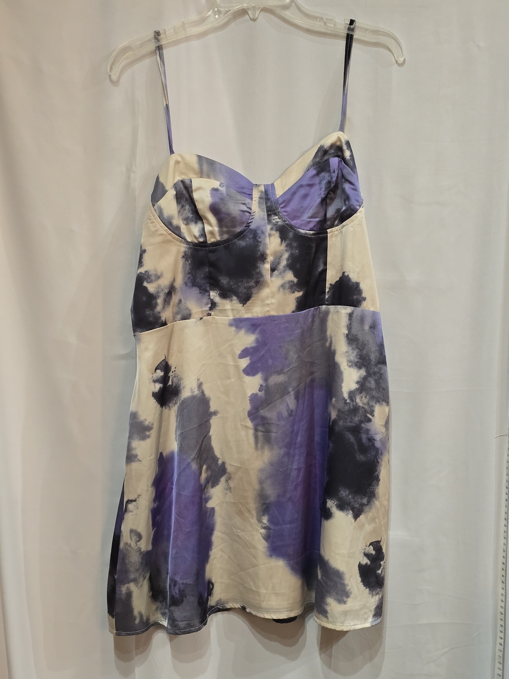 Nasty Gal Satin Mini Dress Sweetheart Neckline Purple/Black/Ivory Abstract 12 - Picture 2 of 7
